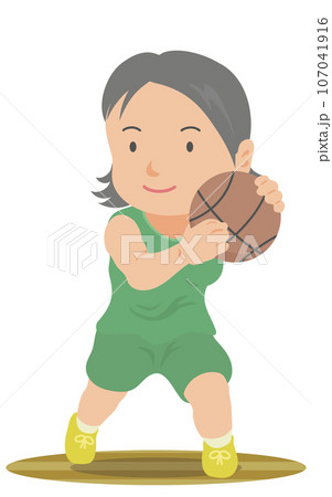 ボールを持つバスケットボール選手　女子 107041916