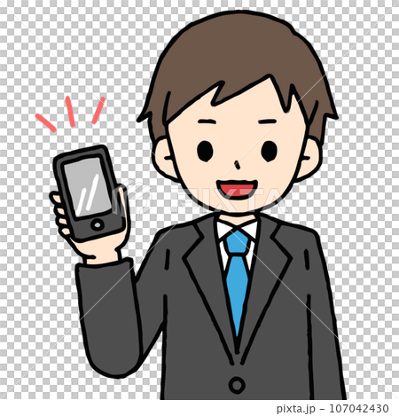 A man in a suit holding a smartphone in one hand A man in a suit holding a smartphone in one hand 107042430