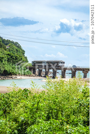 宮崎県日南市隈谷川鉄橋を走行する日南線特急列車海幸山幸号 107042511