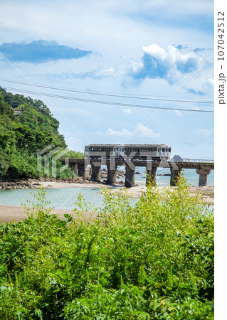 宮崎県日南市隈谷川鉄橋を走行する日南線特急列車海幸山幸号 107042512
