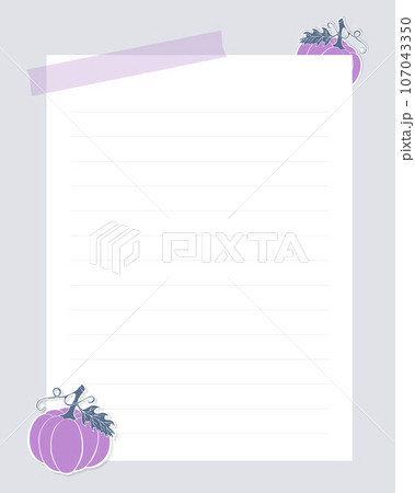 Blank template for notes, reminders, to-do list, with violet pumpkins. Scrapbooking, vintage collage. Blank template for notes, reminders, to-do list, with violet pumpkins. Scrapbooking, vintage collage. 107043350