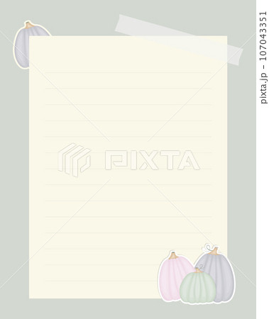 Blank template for notes, reminders, to-do list, with pumpkins. Scrapbooking, vintage collage. 107043351