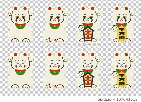 White beckoning cat illustration set without main line 107043615