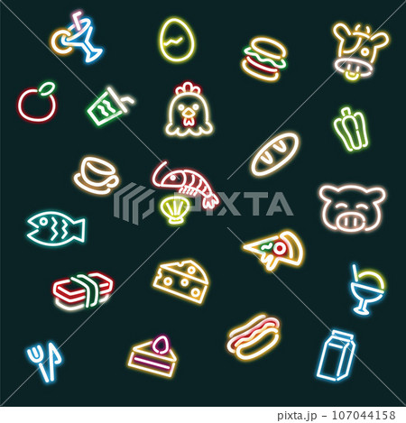 食べ物のネオンサインの背景イラスト 食べ物のネオンサインの背景イラスト 107044158