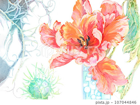 水彩絵の具で手書きしたリアルで優しい花のイラストのイラスト素材