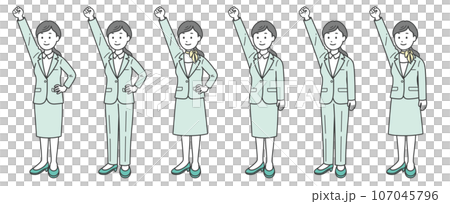 A female businessman doing a guts pose with one hand A female businessman doing a guts pose with one hand 107045796