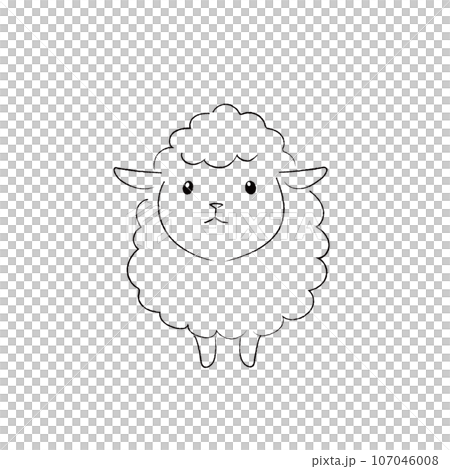 可愛的小羊插圖單色線畫 107046008