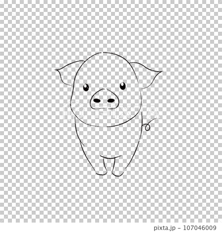 可愛的小豬插畫單色線畫 107046009