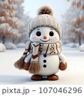 cute snowman, wearing a knitted scarf and hat 107046296
