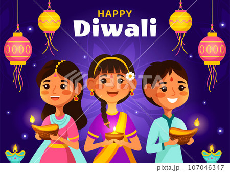 Happy Diwali Hindu Vector Illustration with Indian Rangoli and Fireworks Background for Light Festival of India in Flat Kids Cartoon Design Happy Diwali Hindu Vector Illustration with Indian Rangoli and Fireworks Background for Light Festival of India in Flat Kids Cartoon Design 107046347