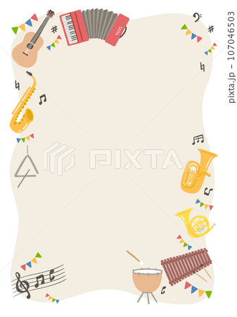 楽器のイラストを使った背景素材　フレーム 107046503