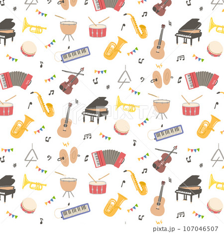 楽器のイラストを使った背景素材　柄 107046507