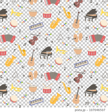 楽器のイラストを使った背景素材　柄 107046507