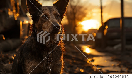 Stray Puppy on a Damaged Street in Afternoon Light - A Powerful Image for Animal Rights Advocacy, Ai generative 107046613
