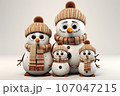 cute family snowman, wearing a knitted scarf and hat 107047215