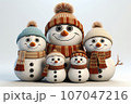 cute family snowman, wearing a knitted scarf and hat 107047216
