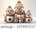cute family snowman, wearing a knitted scarf and hat 107047217