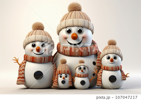 cute family snowman, wearing a knitted scarf and hat cute family snowman, wearing a knitted scarf and hat 107047217