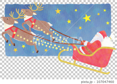 聖誕老人騎馴鹿雪橇的圖畫書風格插圖-可愛的聖誕明信片模板 聖誕老人騎馴鹿雪橇的圖畫書風格插圖-可愛的聖誕明信片模板 107047460