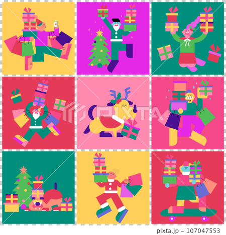 人們和可愛的動物享受聖誕購物A 107047553