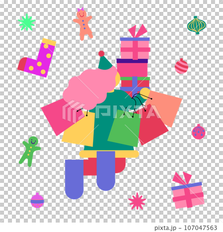 A woman enjoying shopping in the city during Christmas 107047563