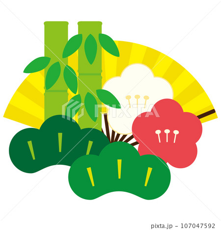 お正月用のおめでたい松竹梅モチーフのかわいいベクターイラスト 107047592