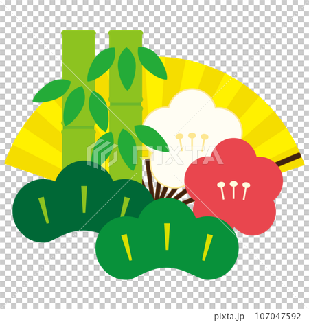 新年吉祥松、竹、梅圖案的可愛向量插畫 107047592