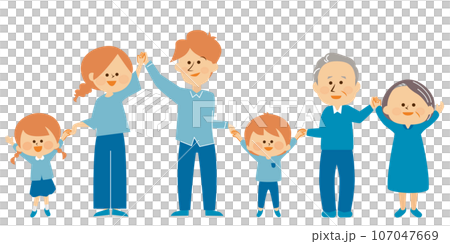 Family three households holding hands long live illustration set material 107047669