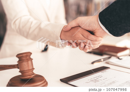 握手する男女：ビジネス 107047998