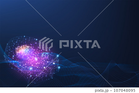 Artificial intelligence background concept with Abstract Molecular structure and wave flow. Futuristic Digital Brain future technology. Vector Illustration eps10 107048095