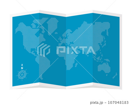 四つ折りの ドットで簡略化した世界地図(ワールドマップ) ベクターイラスト  107048183