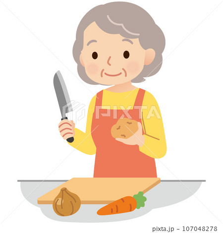 料理をする高齢者女性 調理のイラスト素材 [107048278] - PIXTA