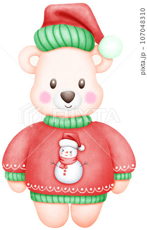 Cute Watercolor Christmas Teddy Bear 107048310