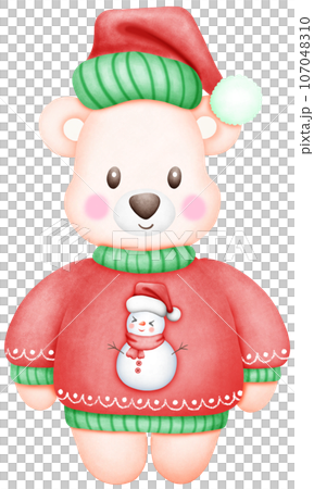 Cute Watercolor Christmas Teddy Bear 107048310