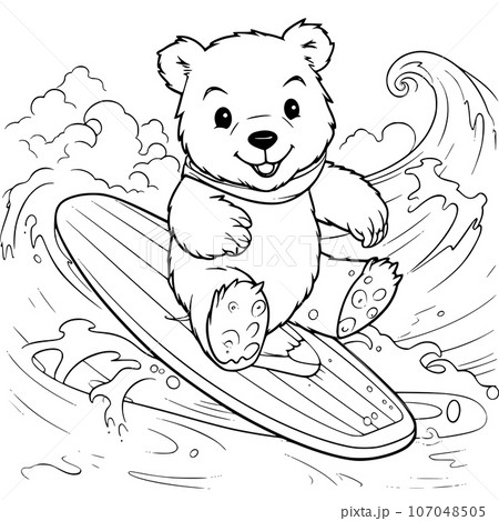 Bear Surfing Coloring Page Drawing For Kids 107048505