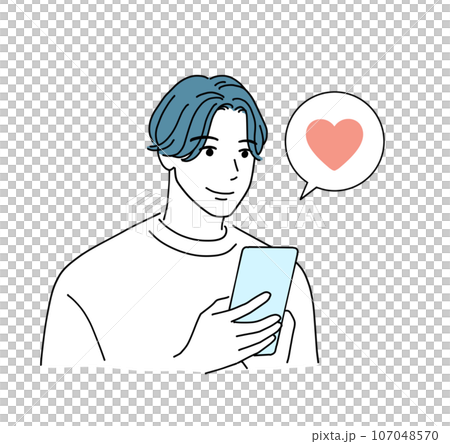 Young man looking at his smartphone and pressing "like" Young man looking at his smartphone and pressing "like" 107048570
