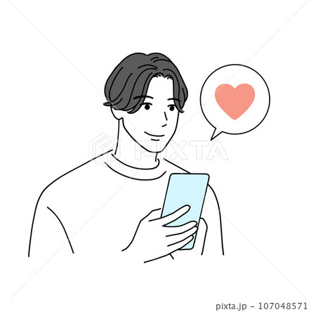 スマホを見ていいねを押す若い男性 107048571