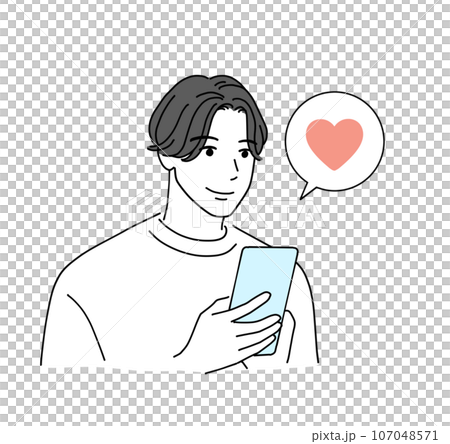 Young man looking at his smartphone and pressing "like" Young man looking at his smartphone and pressing "like" 107048571