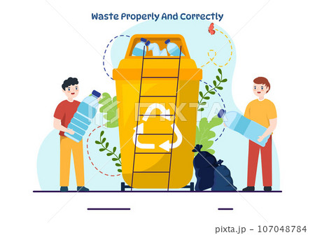 Waste Properly And Correctly Vector Illustration with Demonstration of Correct Garbage Sorting and Proper Disposal in Flat Cartoon Background Design 107048784
