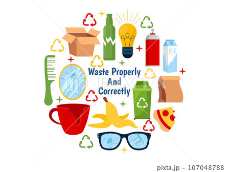 Waste Properly And Correctly Vector Illustration with Demonstration of Correct Garbage Sorting and Proper Disposal in Flat Cartoon Background Design 107048788