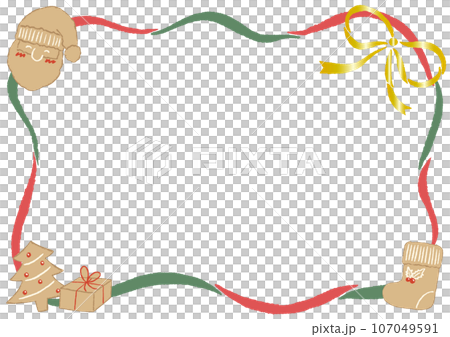 聖誕餅乾和緞帶背景，質感色鉛筆手繪插圖 107049591