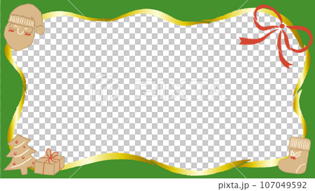 聖誕餅乾和緞帶背景，質感色鉛筆手繪插圖 107049592