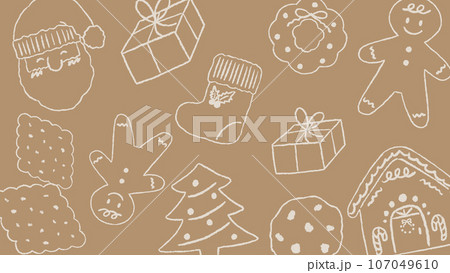 クリスマスのクッキーの背景、テクスチャのある色鉛筆の手描きイラスト 107049610