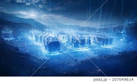 Futuristic Technology Concept: engineers and professionals work in a heavy industry manufacturing factory to create a digital twin of Industry 4.0 High Tech. 107049614