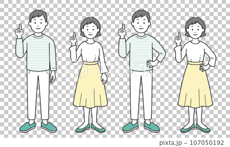 指差しをする成人男女 片手 指差しをする成人男女 片手 107050192