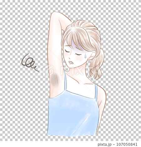 A woman who is having trouble shaving her armpit hair A woman who is having trouble shaving her armpit hair 107050841