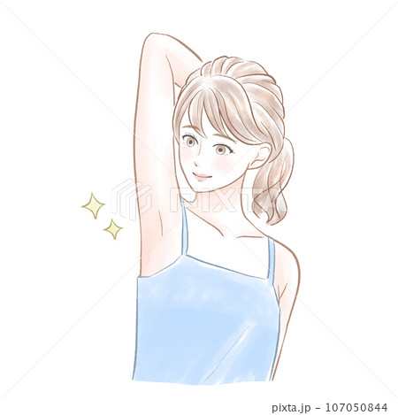 綺麗になった脇を見て喜ぶ女性 107050844