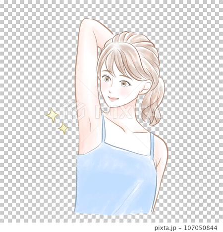 A woman is happy to see her beautiful armpits A woman is happy to see her beautiful armpits 107050844