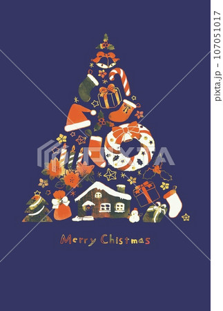クリスマスツリーのグリーティングカードイラスト クリスマスツリーのグリーティングカードイラスト 107051017