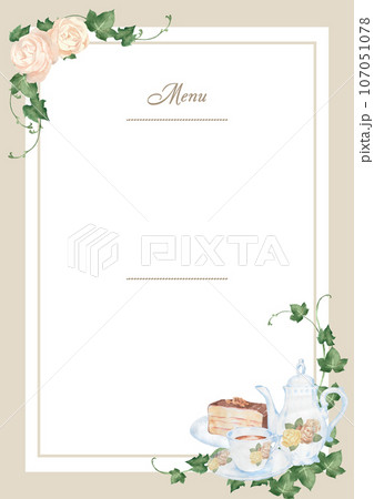 水彩の紅茶セットのメニュー表テンプレート 107051078